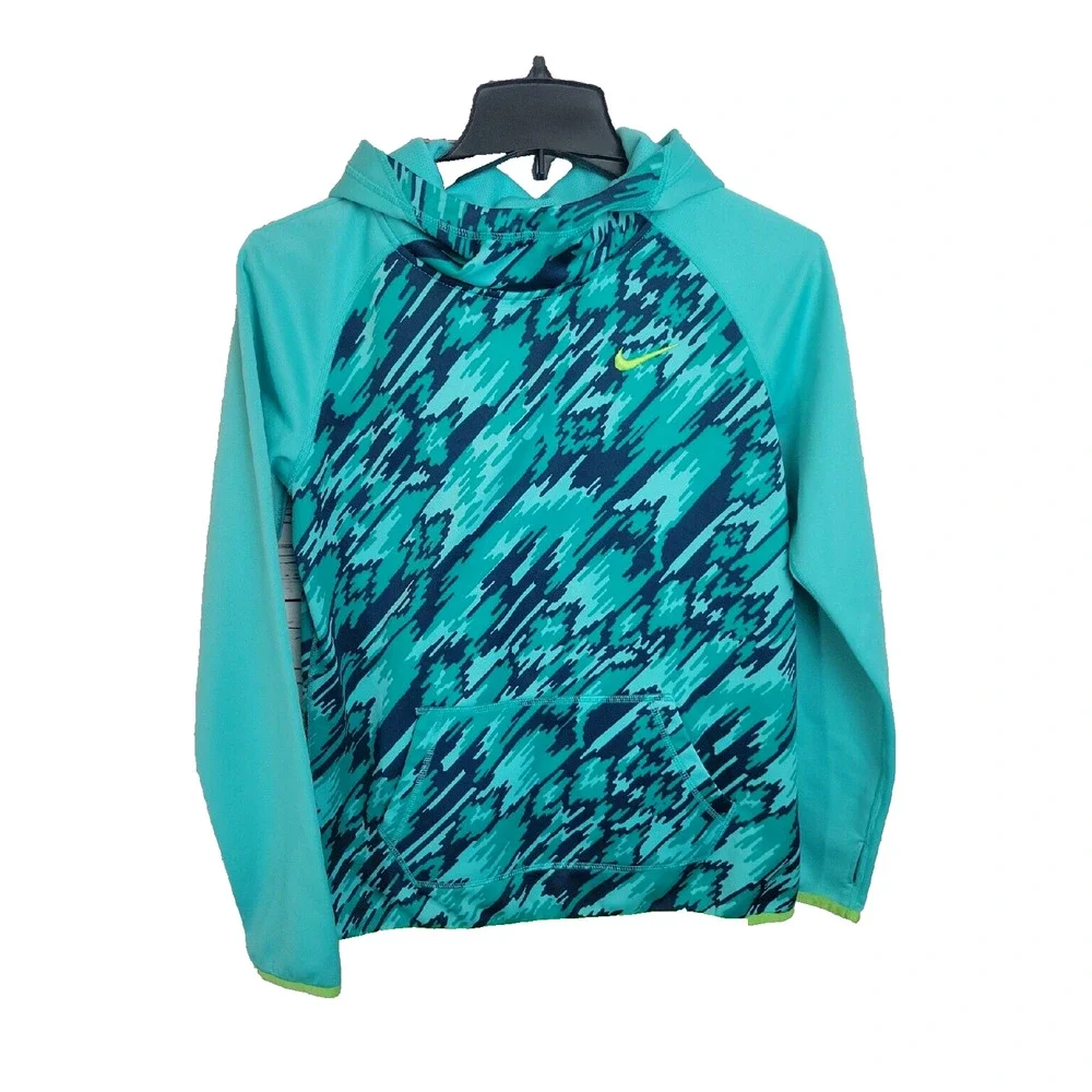 Nike Teal Dri-Fit Camo Performance Pullover Hoodie Sweatshirt Girl's Size‎ XL